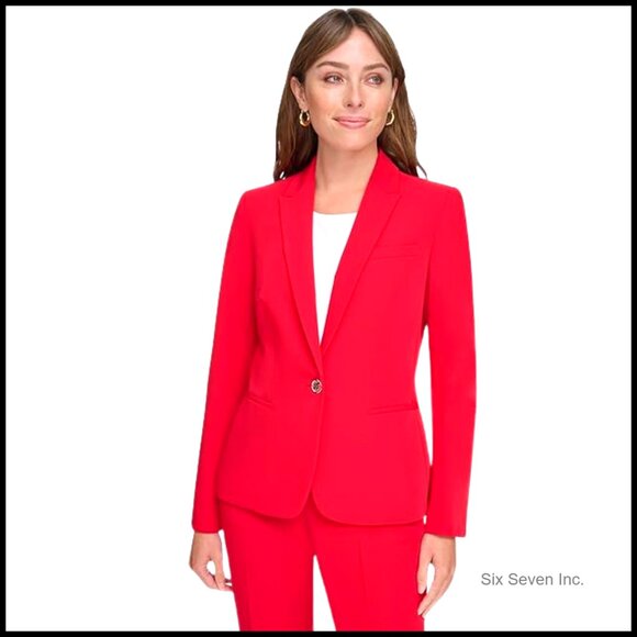 Single Button Business Blazer with Wool Blend Fabric